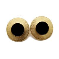 Ear Clip Black Round Earrings Ear Clips Matte Gold Thread Side Round 925 Silver Needle Ear Studs main image 6