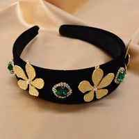 Baroque Leaves Gold Velvet Headband Emerald Crystal Thick Sponge Shape Catwalk Hairpin sku image 1
