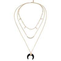 Europe And The United States Personalized Diamond Black Crescent Horn Multi-layer Necklace Wild Moon Pendant Neck Chain Clavicle Chain sku image 1