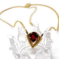 Short Necklace Copper Neck Necklace Cut Red Resin Gemstone Pendant Clavicle Chain sku image 1