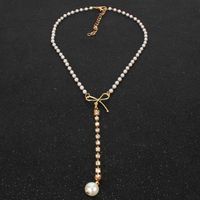 Bow Pearl Pendant Temperament Super Flash Small Diamond Clavicle Chain Necklace Necklace Female sku image 1