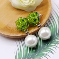 Beads Weaving Ball Stud Earrings Large Pearl Pendant Stud Earrings Sweet Ear Clips sku image 1