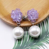 Beads Weaving Ball Stud Earrings Large Pearl Pendant Stud Earrings Sweet Ear Clips sku image 3