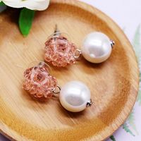 Beads Weaving Ball Stud Earrings Large Pearl Pendant Stud Earrings Sweet Ear Clips sku image 5