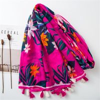 Cotton And Linen Scarf Warm Rose Red Tone Tropical Plant Color Tassel Wholesale Trend main image 4