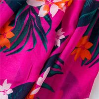 Cotton And Linen Scarf Warm Rose Red Tone Tropical Plant Color Tassel Wholesale Trend main image 6
