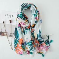 Cotton And Linen Scarf Warm Rose Red Tone Tropical Plant Color Tassel Wholesale Trend sku image 2