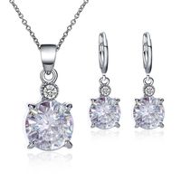 Fashion Wholesale Fashion Temperament Bridal Jewelry Round Crystal Zircon Earrings Necklace Set main image 1