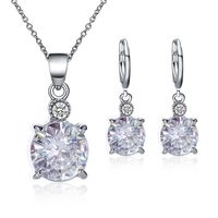 Fashion Wholesale Fashion Temperament Bridal Jewelry Round Crystal Zircon Earrings Necklace Set main image 2