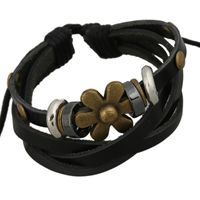 Alloy Flower Bracelet Leather Bracelet Wholesale Beaded Leather Bracelet main image 1