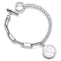 Queen Elizabeth Avatar Round Coin Coin Bracelet Fashion Stainless Steel Ot Buckle Chain Bracelet main image 1