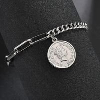 Queen Elizabeth Avatar Round Coin Coin Bracelet Fashion Stainless Steel Ot Buckle Chain Bracelet main image 6