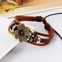 Handmade String Beads Woven Leather Bracelet Alloy Flower Bracelet Wholesale main image 4