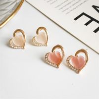 Rhinestone Opal Earrings Half Heart Diamond Stud Earrings main image 2