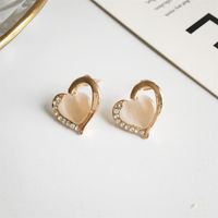 Rhinestone Opal Earrings Half Heart Diamond Stud Earrings main image 3