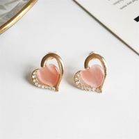 Rhinestone Opal Earrings Half Heart Diamond Stud Earrings main image 4