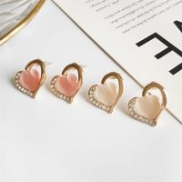 Rhinestone Opal Earrings Half Heart Diamond Stud Earrings main image 5