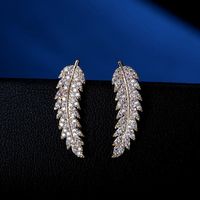 Korean Fashion Classic Micro-inlaid Zircon Leaves Earrings Personality Simple Earrings main image 1