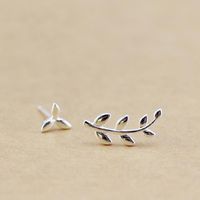 Korean Version Of The Asymmetric Olive Branch Earrings Copper Silver Plated Color Control Hypoallergenic Olive Leaf Ear Needle Factory Direct Generation main image 2