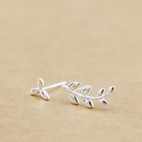 Korean Version Of The Asymmetric Olive Branch Earrings Copper Silver Plated Color Control Hypoallergenic Olive Leaf Ear Needle Factory Direct Generation main image 3