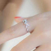 Korea, Europe And The United States Elegant Literary Personality Diamond Zircon Leaves Open Index Finger Ring main image 3