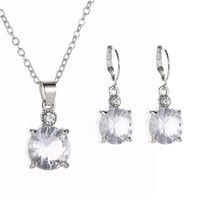 Fashion Wholesale Fashion Temperament Bridal Jewelry Round Crystal Zircon Earrings Necklace Set sku image 1
