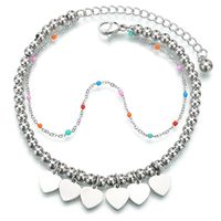 New Simple Fashion Heart-shaped Bracelet Stainless Steel Adjustable Ball Heart Color Rice Beads Bracelet sku image 1