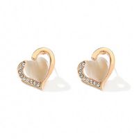 Rhinestone Opal Earrings Half Heart Diamond Stud Earrings sku image 1