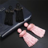 Hot Long Tassel Black Pink Earrings main image 5