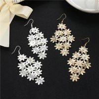 Vintage Beautiful Temperament Hollow Gold And Silver Alloy Plating Long Drop Flower Earrings main image 5