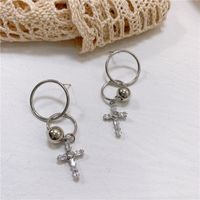 Punk Style Hip Hop Ring Hoop Earrings With Diamonds Cold Wind Cross Earrings main image 2