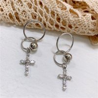 Punk Style Hip Hop Ring Hoop Earrings With Diamonds Cold Wind Cross Earrings main image 5