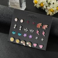 Mini Combination Earrings Female Popular Sun Flower Rainbow Earrings Set Drop Oil Crown Diamond Earrings main image 1