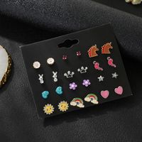 Mini Combination Earrings Female Popular Sun Flower Rainbow Earrings Set Drop Oil Crown Diamond Earrings main image 3