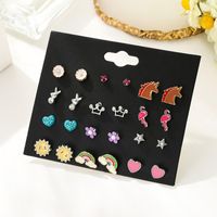 Mini Combination Earrings Female Popular Sun Flower Rainbow Earrings Set Drop Oil Crown Diamond Earrings main image 4