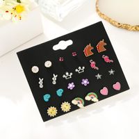 Mini Combination Earrings Female Popular Sun Flower Rainbow Earrings Set Drop Oil Crown Diamond Earrings main image 5