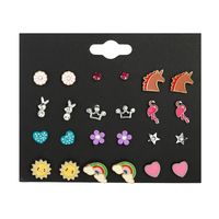 Mini Combination Earrings Female Popular Sun Flower Rainbow Earrings Set Drop Oil Crown Diamond Earrings main image 6