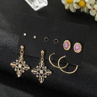 Earrings Female Combination C-shaped Earrings Diamond Stud Earrings Retro Flower Type Earrings Wholesale main image 3