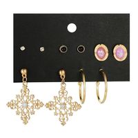 Earrings Female Combination C-shaped Earrings Diamond Stud Earrings Retro Flower Type Earrings Wholesale main image 6