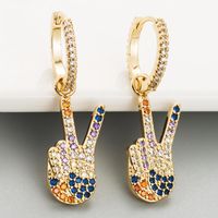 Finger Victory Earrings Female Copper Micro-set Color Zircon Earrings Personalized Fashion Earrings main image 1