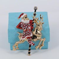 Christmas Brooch Santa Claus Riding Deer Brooch With Diamond Drop Oil Gift Brooch main image 3