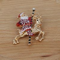 Christmas Brooch Santa Claus Riding Deer Brooch With Diamond Drop Oil Gift Brooch main image 4