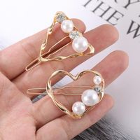 Hair Accessories For Girls Simple Retro Geometric Pearl Gold Small Hair Clip main image 4