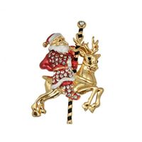 Christmas Brooch Santa Claus Riding Deer Brooch With Diamond Drop Oil Gift Brooch sku image 2
