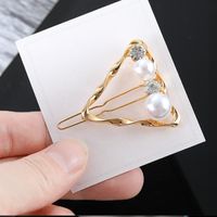 Hair Accessories For Girls Simple Retro Geometric Pearl Gold Small Hair Clip sku image 1