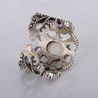 Retro Openwork Pattern Ring Inlaid White Large Gemstone Ring Opening Adjustable Ring Jewelry main image 4