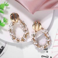Alloy Diamond Pearl Beaded Earrings Atmospheric Oval Earrings Accessories main image 5