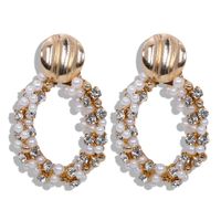 Alloy Diamond Pearl Beaded Earrings Atmospheric Oval Earrings Accessories sku image 1