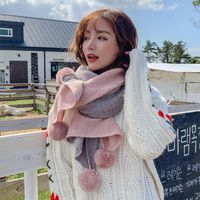 Left And Right Stitching Four Hair Ball Scarf Women Autumn And Winter New Long Section Thick Couple Students Warm Wild Scarf main image 2