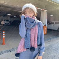 Left And Right Stitching Four Hair Ball Scarf Women Autumn And Winter New Long Section Thick Couple Students Warm Wild Scarf main image 3